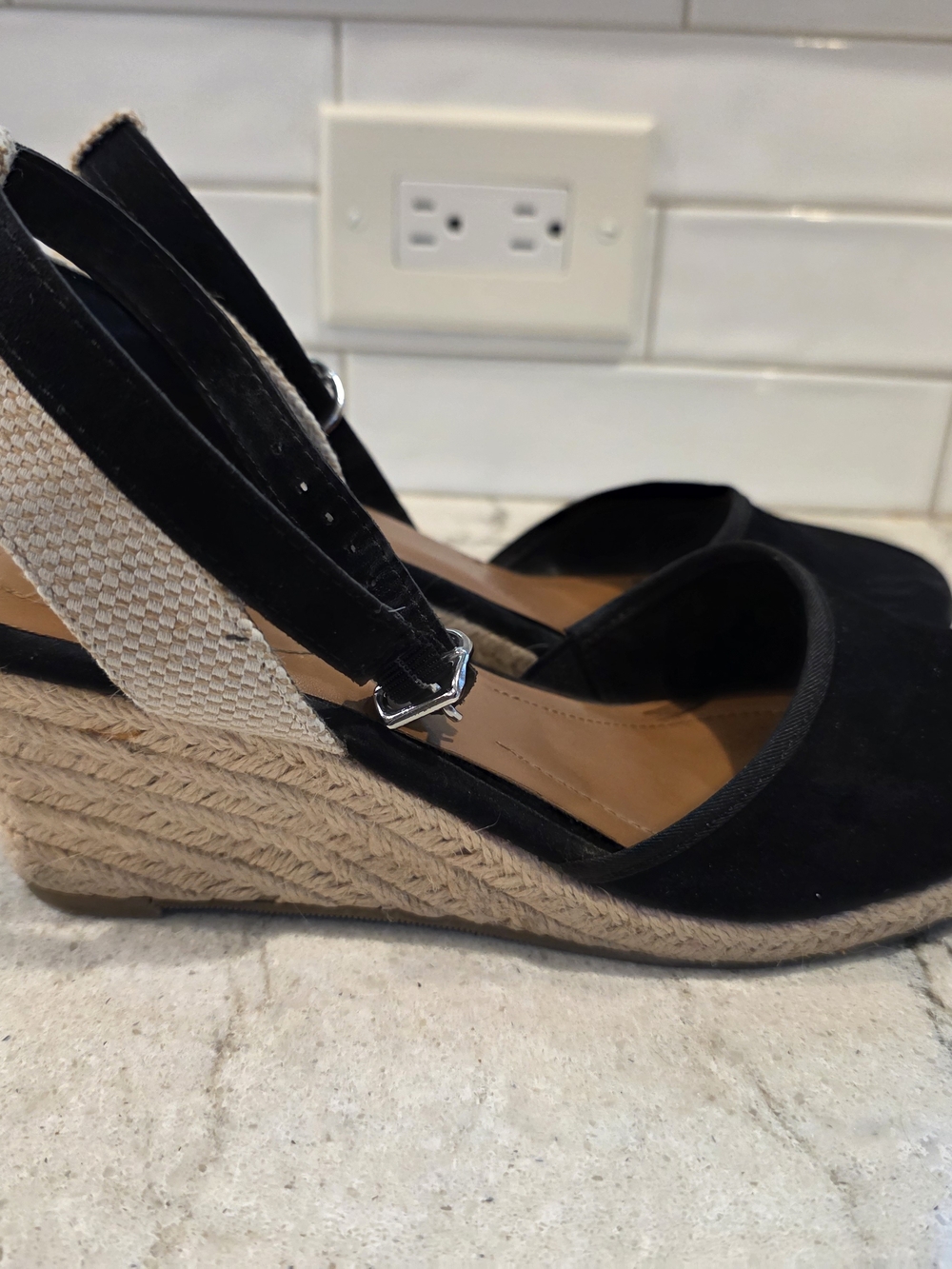 Style & Co. Black Espadrille Wedge Slingbacks